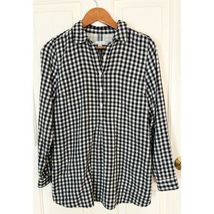 J. Jill Black Cream Soft Flannel Plaid Tunic Popover Top Blouse Pockets XS
